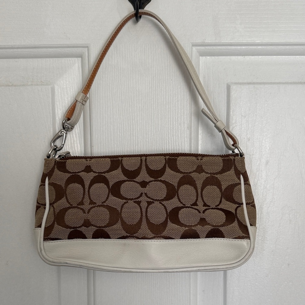 Tan and White Coach logo Shoulder bag
